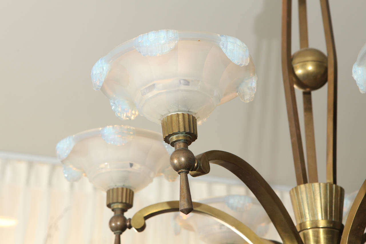 French Petitot Chandelier with Waterfall Opaline Shades For Sale
