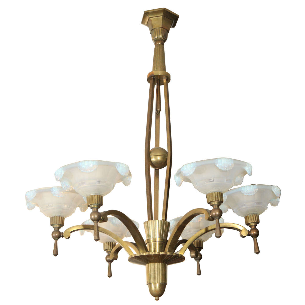 Petitot Chandelier with Waterfall Opaline Shades For Sale