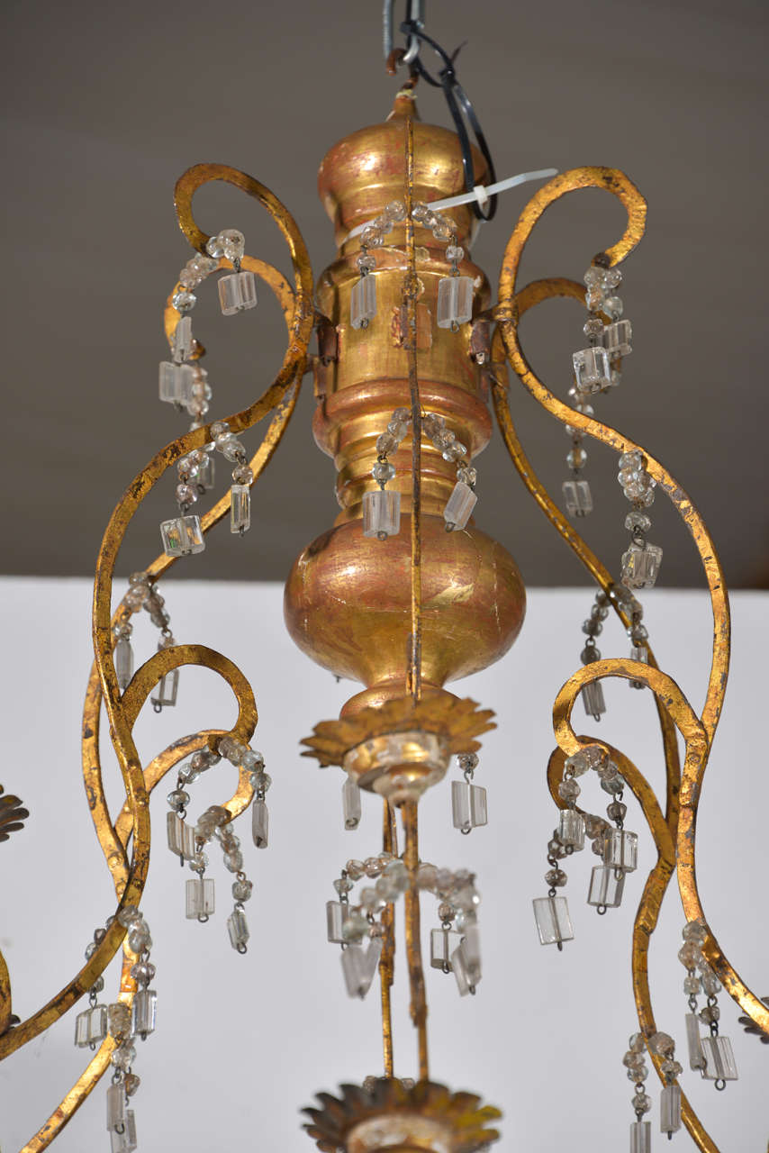 Carved 19th Century, Italian Wood, Iron and Crystal Chandelier