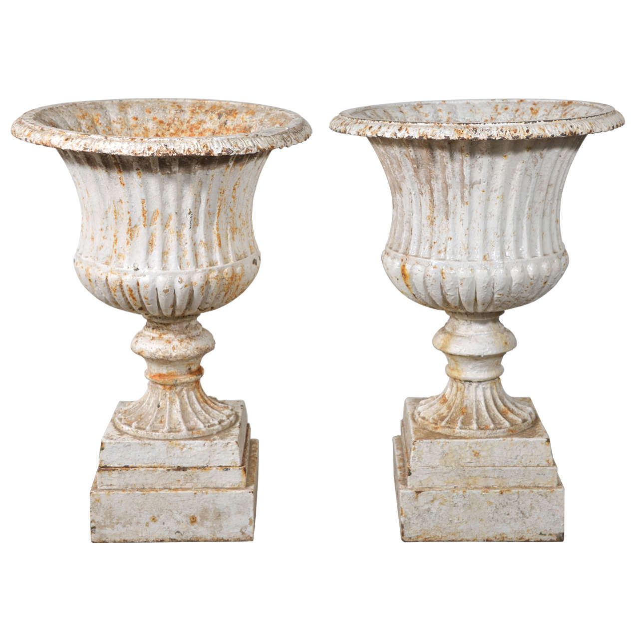 19th Century Pair Of Cast Iron French Urns