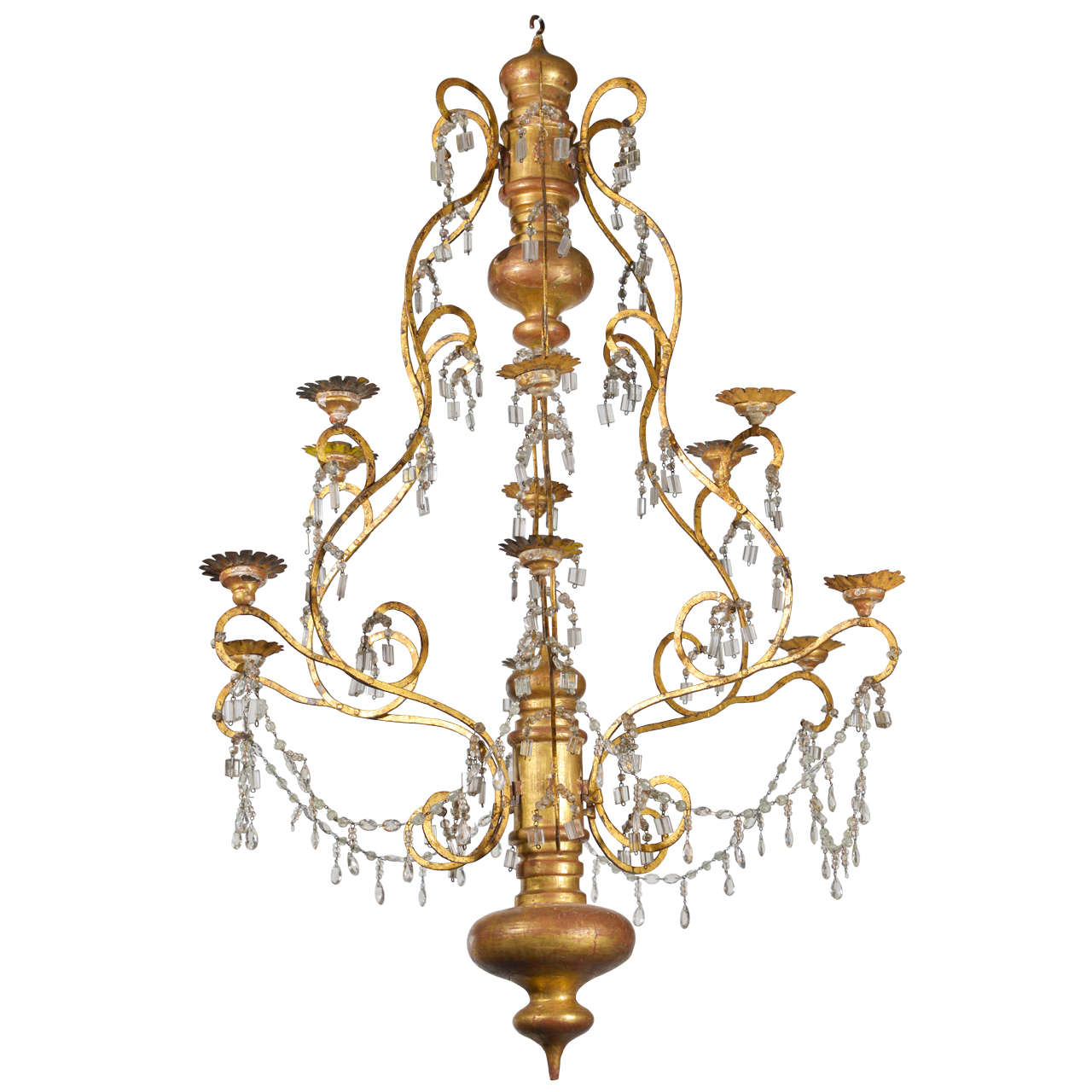 Century Italian Wood, Iron and Crystal Chandelier For Sale at 1stdibs Century Italian Wood, Iron and Crystal Chandelier For Sale at 1stdibs