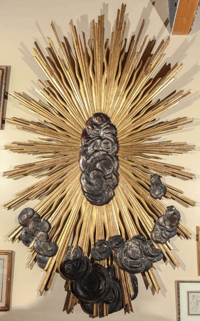 Large, rare, hand- carved, silver and gold gilt cloud burst from a grand altar in Italy.