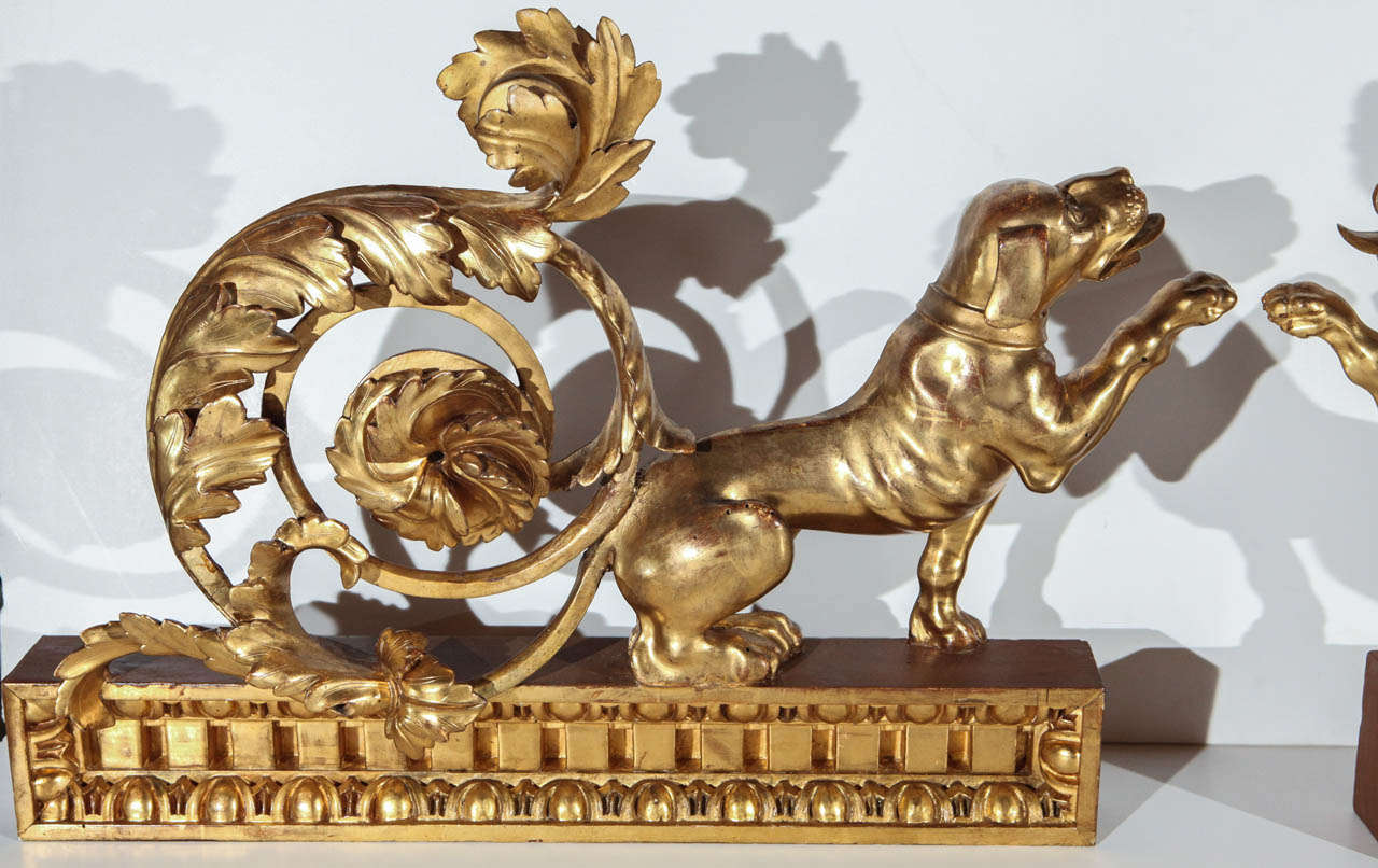 18th Century and Earlier Pair of Italian, Gilded Dog Sculptures