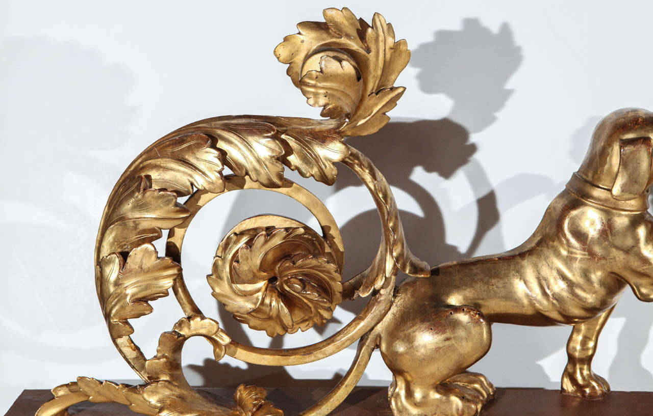 Wood Pair of Italian, Gilded Dog Sculptures