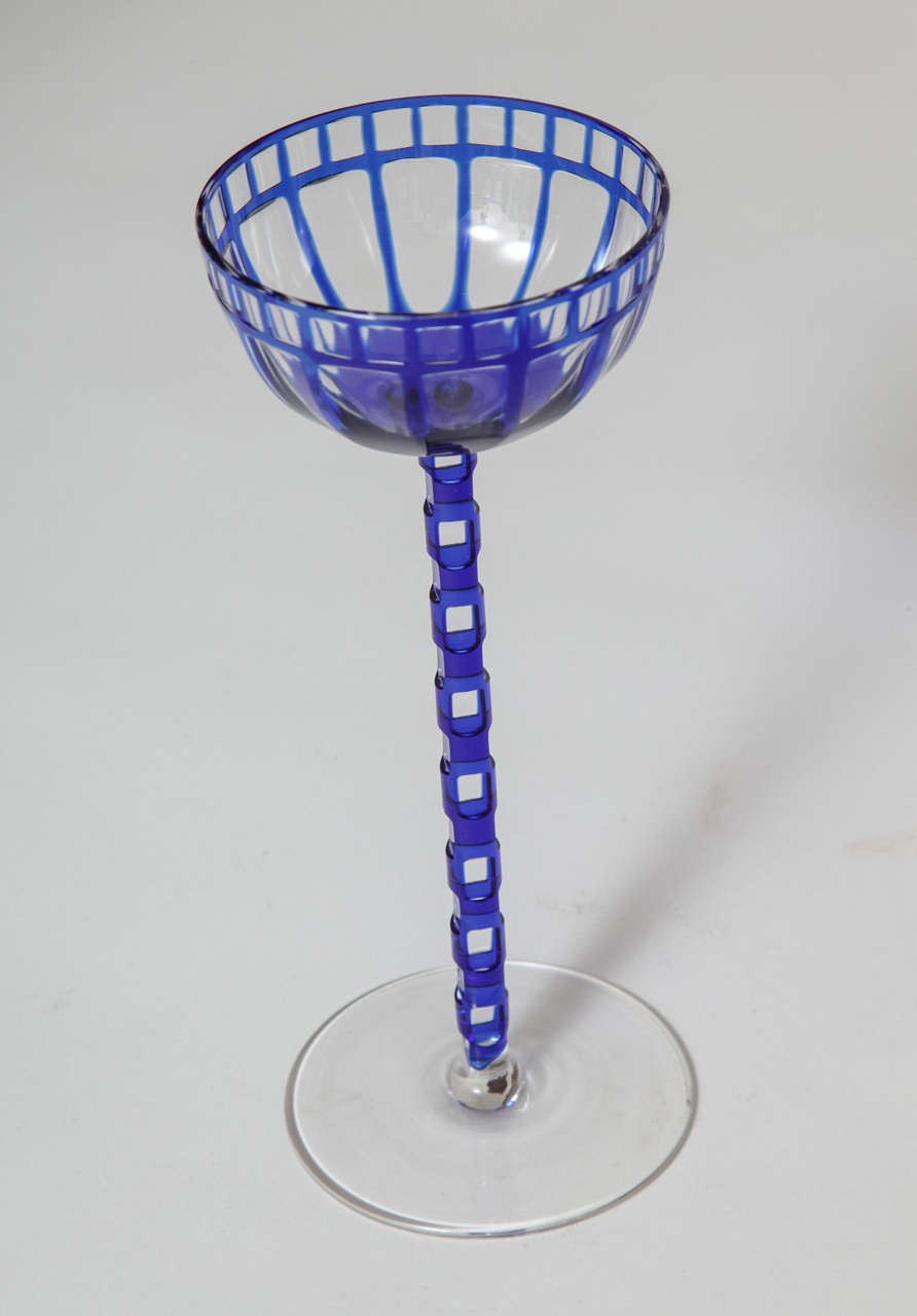20th Century Otto Prutscher Cobalt Blue Wine Glass, Meyr's Neffe, Austria, 1907 For Sale