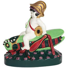 Serapis Wahliss Fayence Secessionist Putto on a Grasshopper, Austria circa 1910