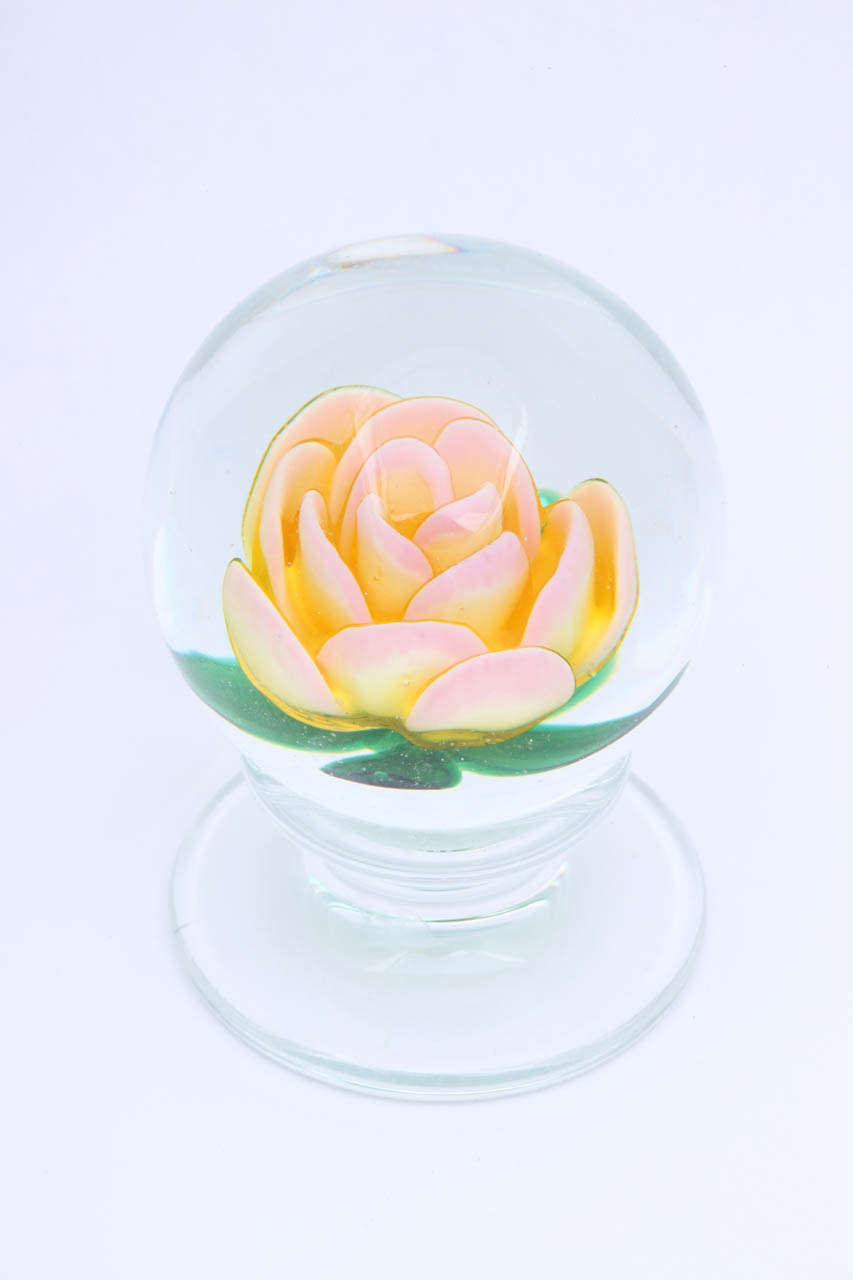 A Rare Charles Kaziun Pedestal "Peace" Rose Paperweight