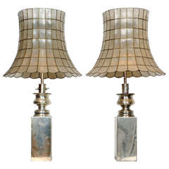 A pair of Retro 1960's silverplated 3-light table lamps, Tiffany style
