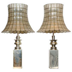 A pair of Vintage 1960's silverplated 3-light table lamps, Tiffany style