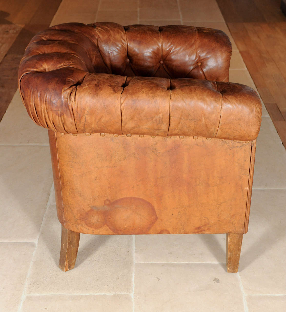 A Pair Of Vintage 1920's Leather Club Seats, Chesterfield Style 4