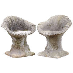 Pair of Attractive Cast Stone Seats 1920s Faux Bois Style