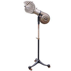 Antique Barbers Hair Dryer On Tripod, Steampunk, Brass, Nickelplated And Cast-iron