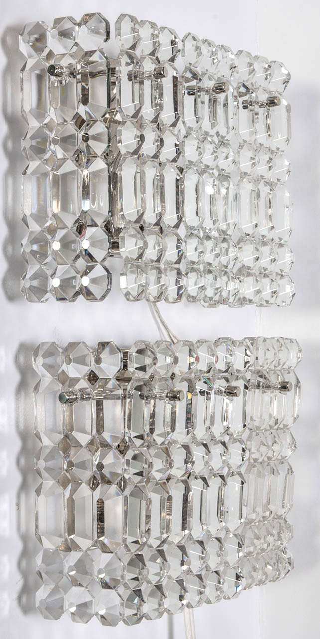 German Pair of Rectangular Crystal Prism Sconces by Kinkeldey