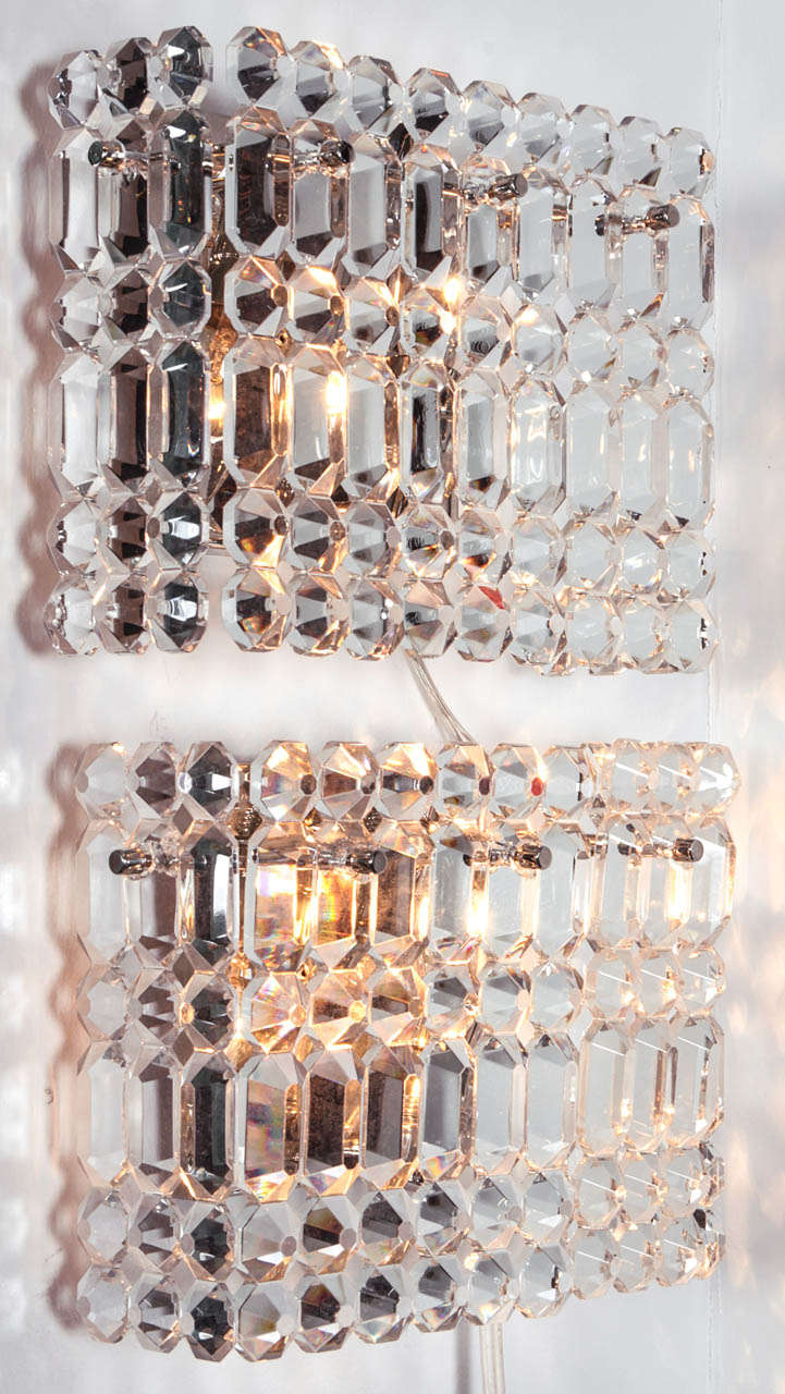 Pair of Rectangular Crystal Prism Sconces by Kinkeldey 1
