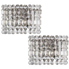 Pair of Rectangular Crystal Prism Sconces by Kinkeldey