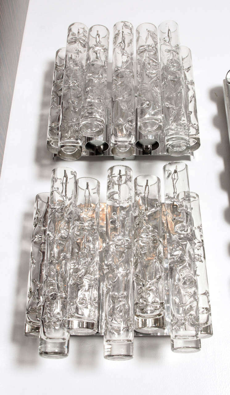 Modernist Crystal Tube Sconces In Excellent Condition For Sale In New York, NY