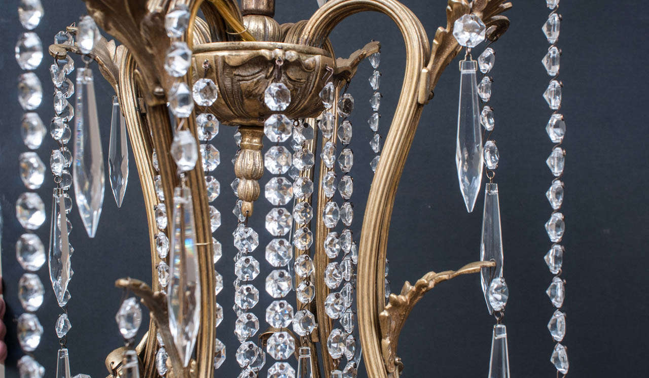 Spanish Louis XV Style Brass and Crystal Chandelier, Spain, Circa:1945