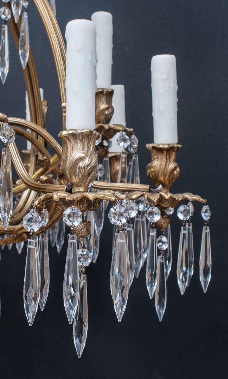 Mid-20th Century Louis XV Style Brass and Crystal Chandelier, Spain, Circa:1945