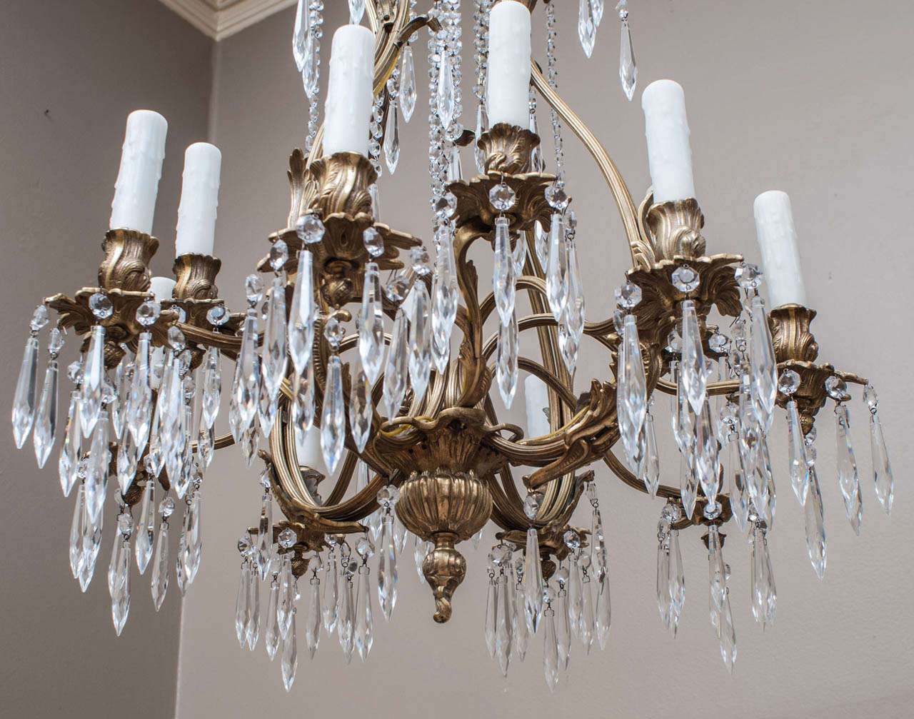 Louis XV Style Brass and Crystal Chandelier, Spain, Circa:1945 1