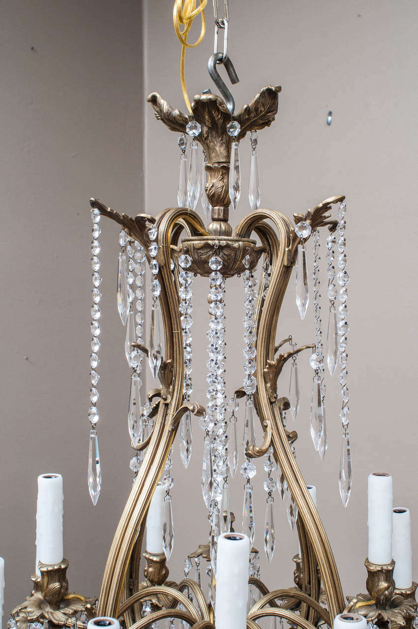 Louis XV Style Brass and Crystal Chandelier, Spain, Circa:1945 2
