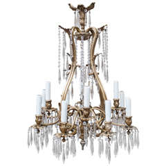 Louis XV Style Brass and Crystal Chandelier, Spain, Circa:1945