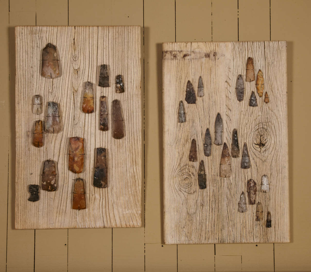 Collection of Silex Fragments on 20th Century Boards