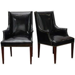 Pair Patten Leather Arm Chairs