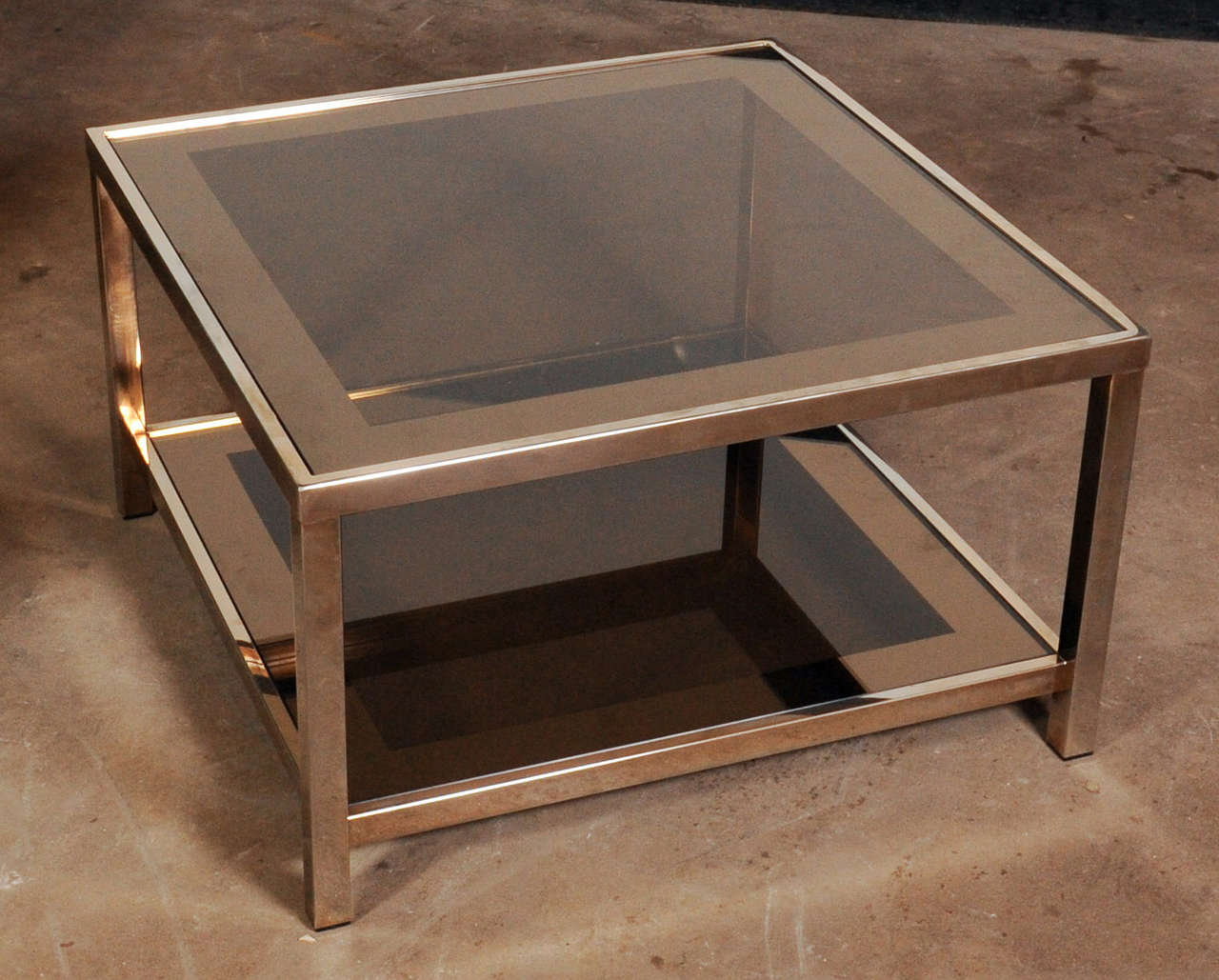Wonderful 23Carat Large Gold Square TwoTier Cocktail Table For Sale