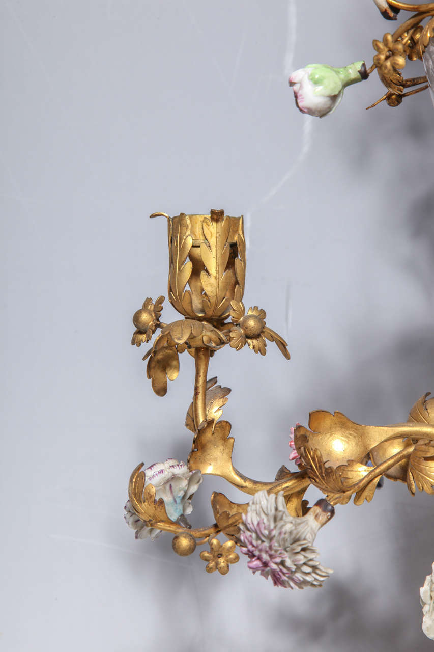 Louis XVI French Glass and Doré Bronze Four-Light Chandelier In Excellent Condition In New York, NY