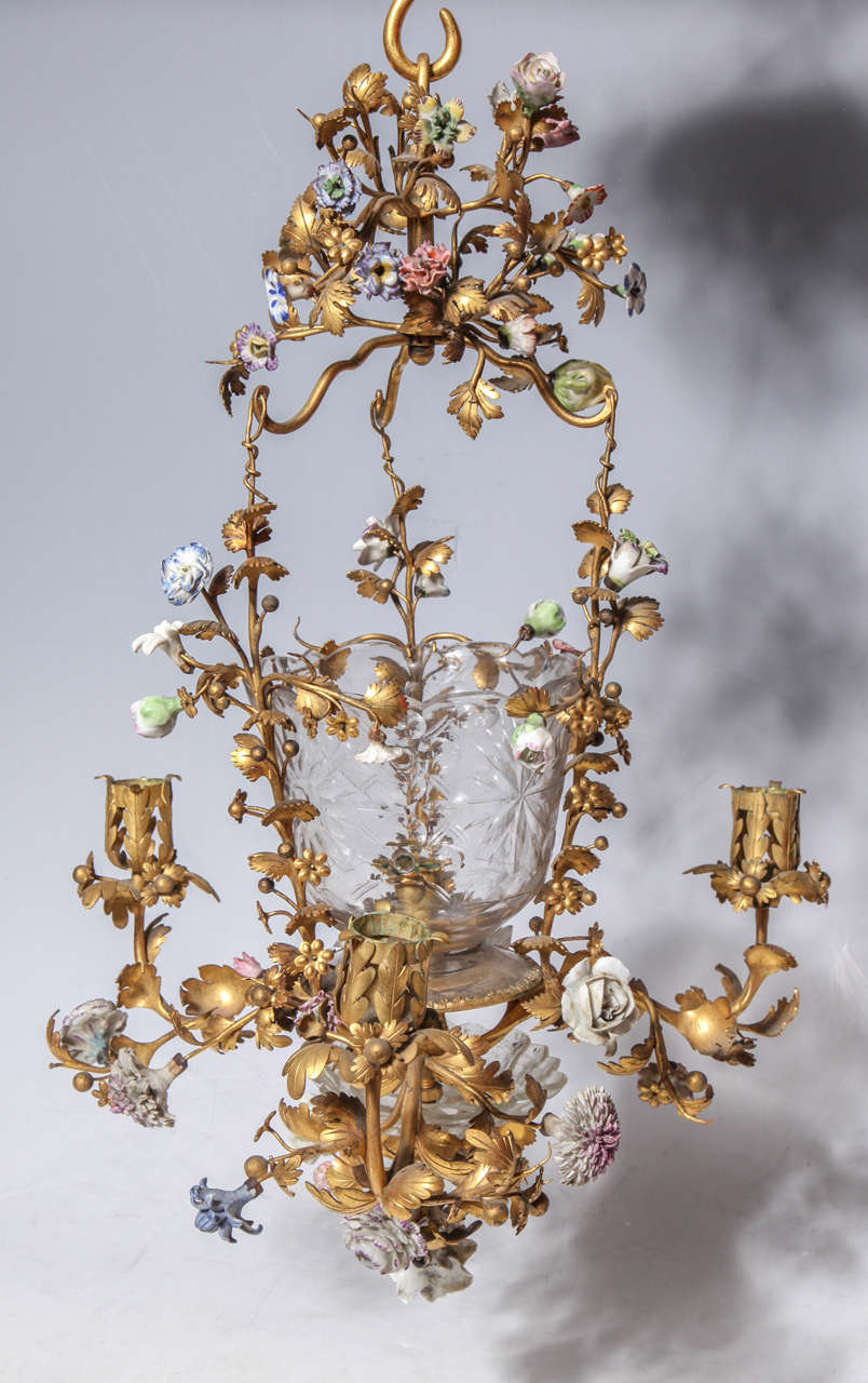 Louis XVI French Glass and Doré Bronze Four-Light Chandelier 1