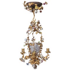 Louis XVI French Glass and Doré Bronze Four-Light Chandelier