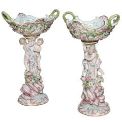 Pair of 19th Century Meissen Porcelain Cupid Centerpieces with Baskets 2