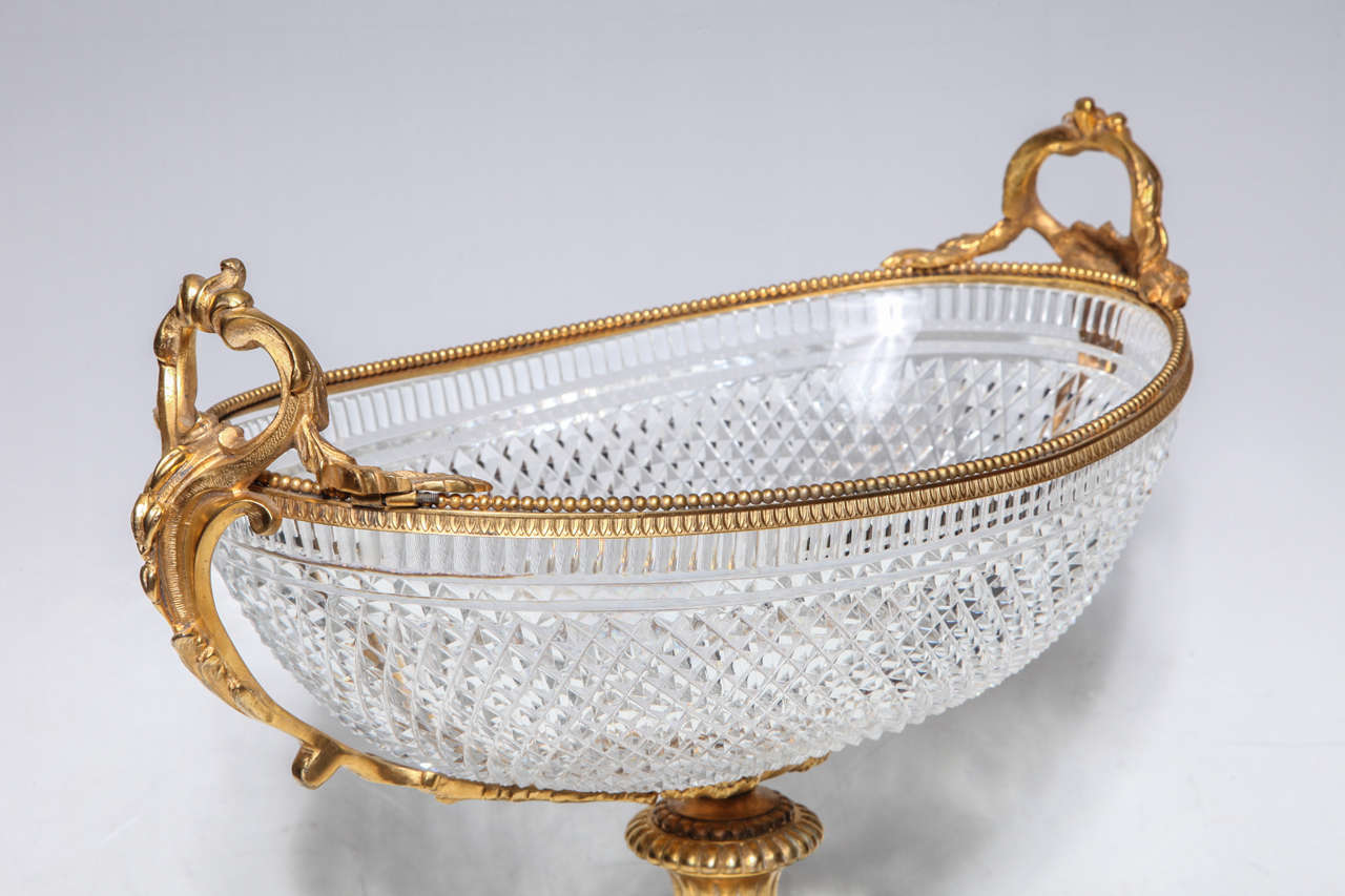 French Hand Diamond Cut Crystal and Gilt Bronze Centerpiece, Attributed to Baccarat