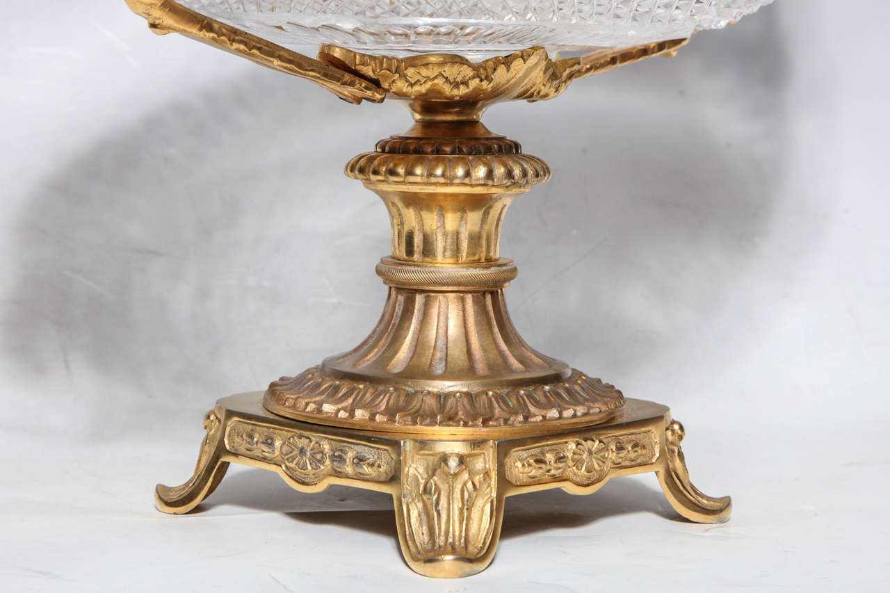 19th Century Hand Diamond Cut Crystal and Gilt Bronze Centerpiece, Attributed to Baccarat