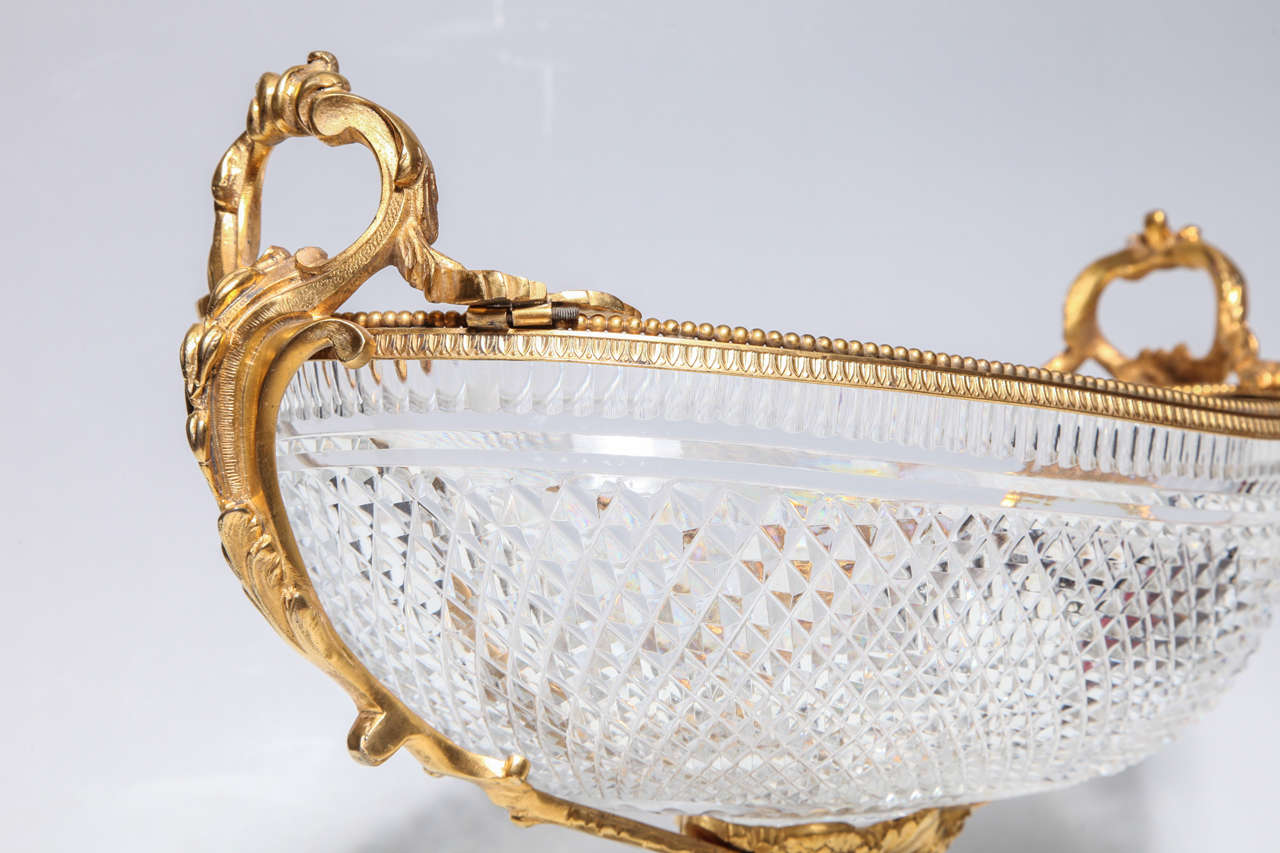 Hand Diamond Cut Crystal and Gilt Bronze Centerpiece, Attributed to Baccarat 1