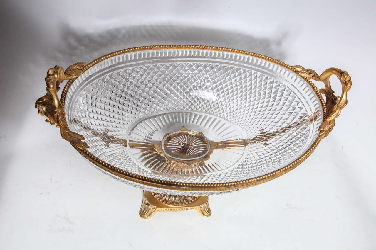 Hand Diamond Cut Crystal and Gilt Bronze Centerpiece, Attributed to Baccarat 2