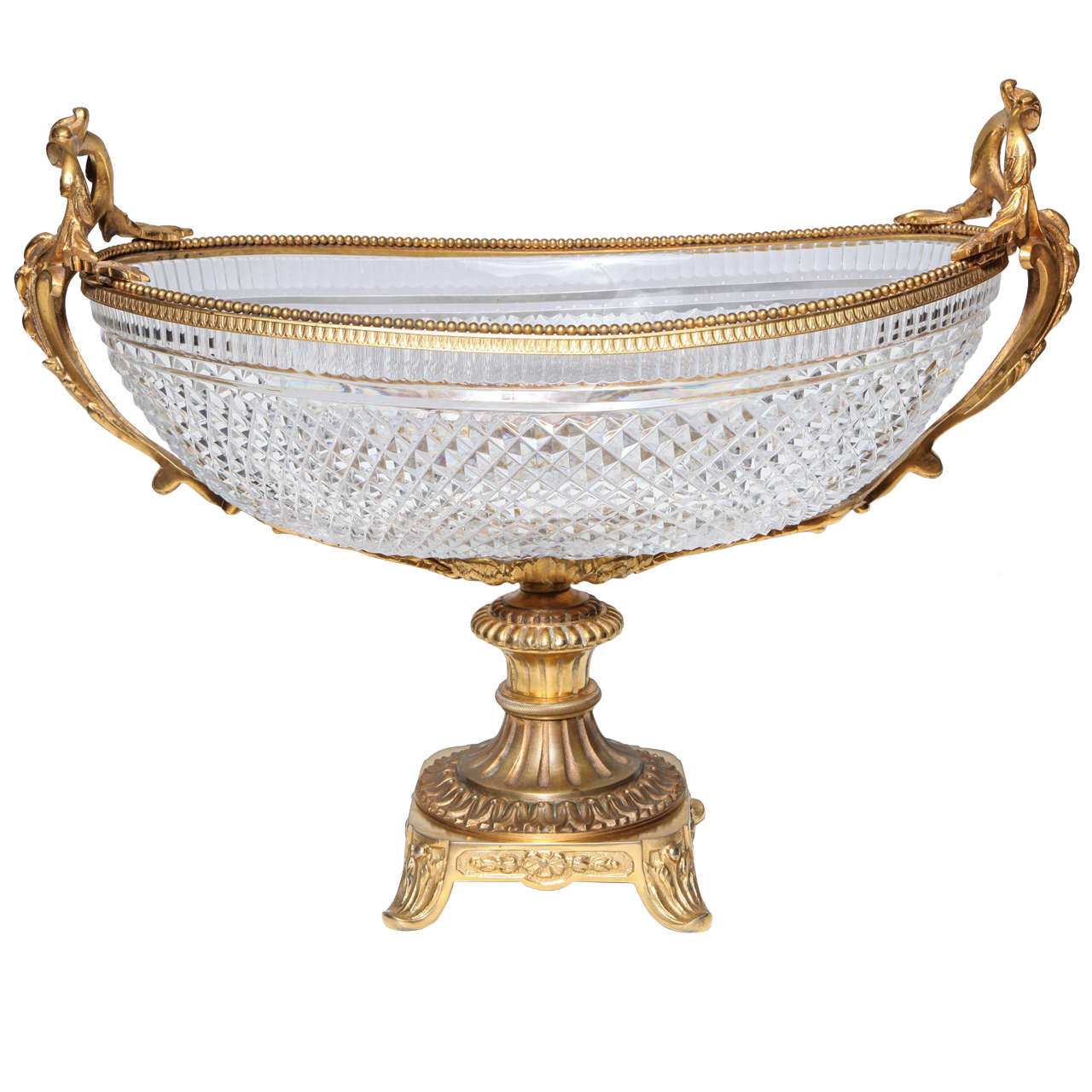 Hand Diamond Cut Crystal and Gilt Bronze Centerpiece, Attributed to Baccarat