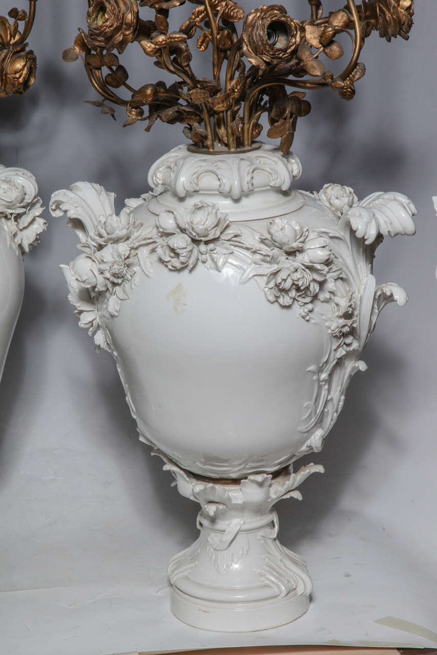 Pair of Rococo KPM Porcelain Vases Candelabras with Bronze Ormolu
