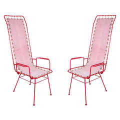 Pair of French Vintage Pink and Red Chairs