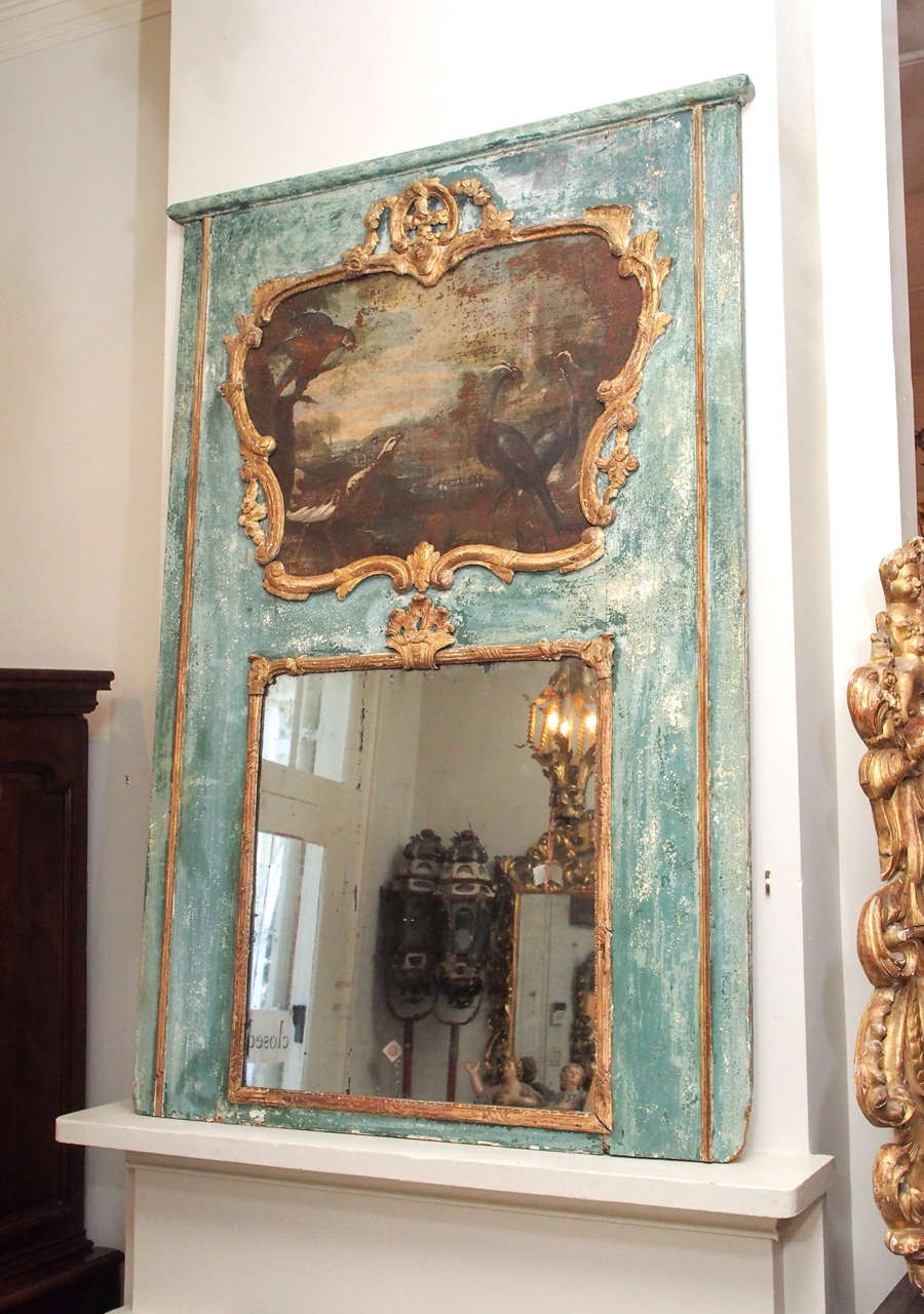 18th Century Regence Trumeau with a Landscape Painting of Birds