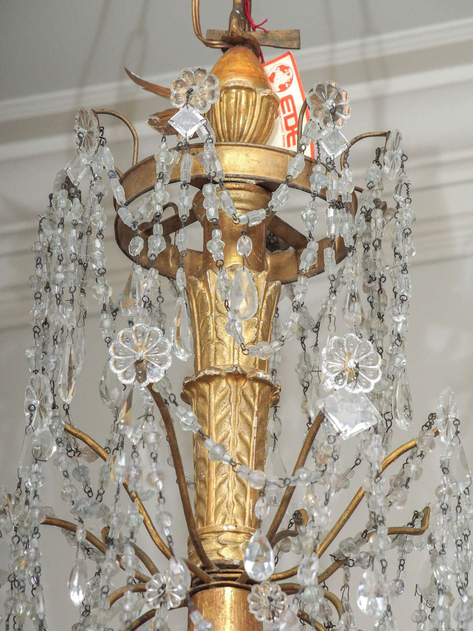 Neoclassical 19th Century Gilded Wood and Crystal Genoa Chandelier For Sale