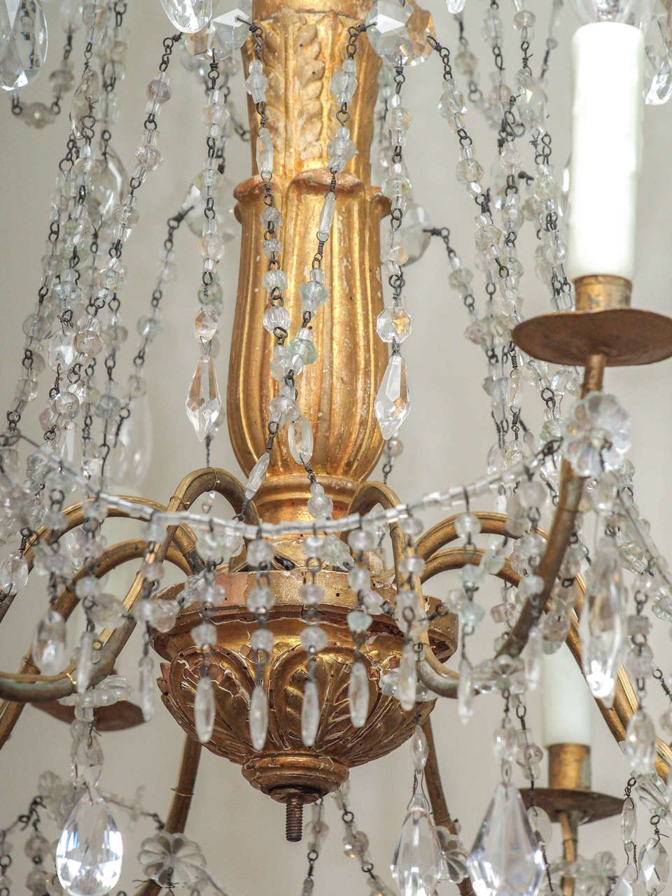 19th Century Gilded Wood and Crystal Genoa Chandelier In Good Condition For Sale In New Orleans, LA