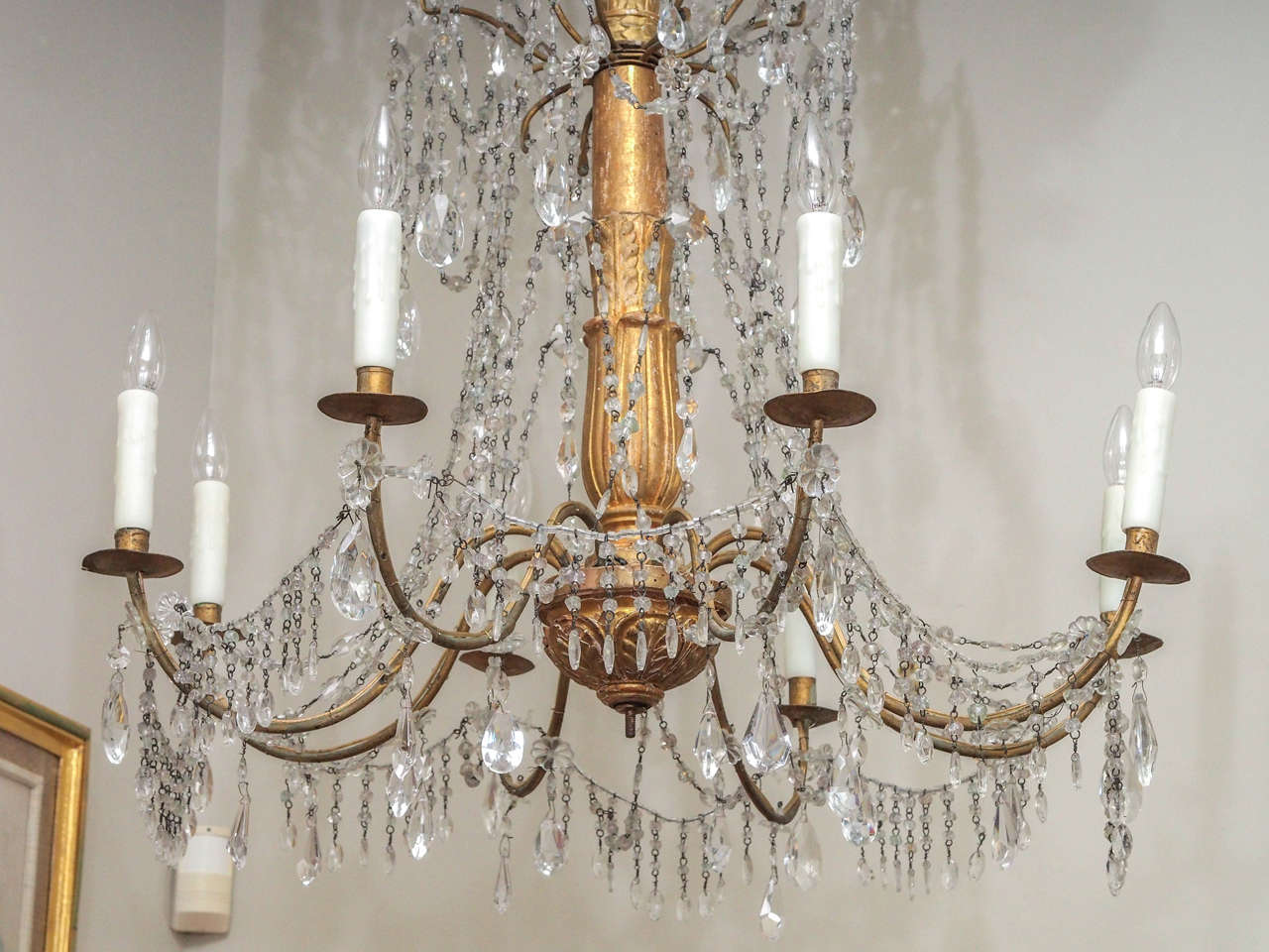 19th Century Gilded Wood and Crystal Genoa Chandelier For Sale 1
