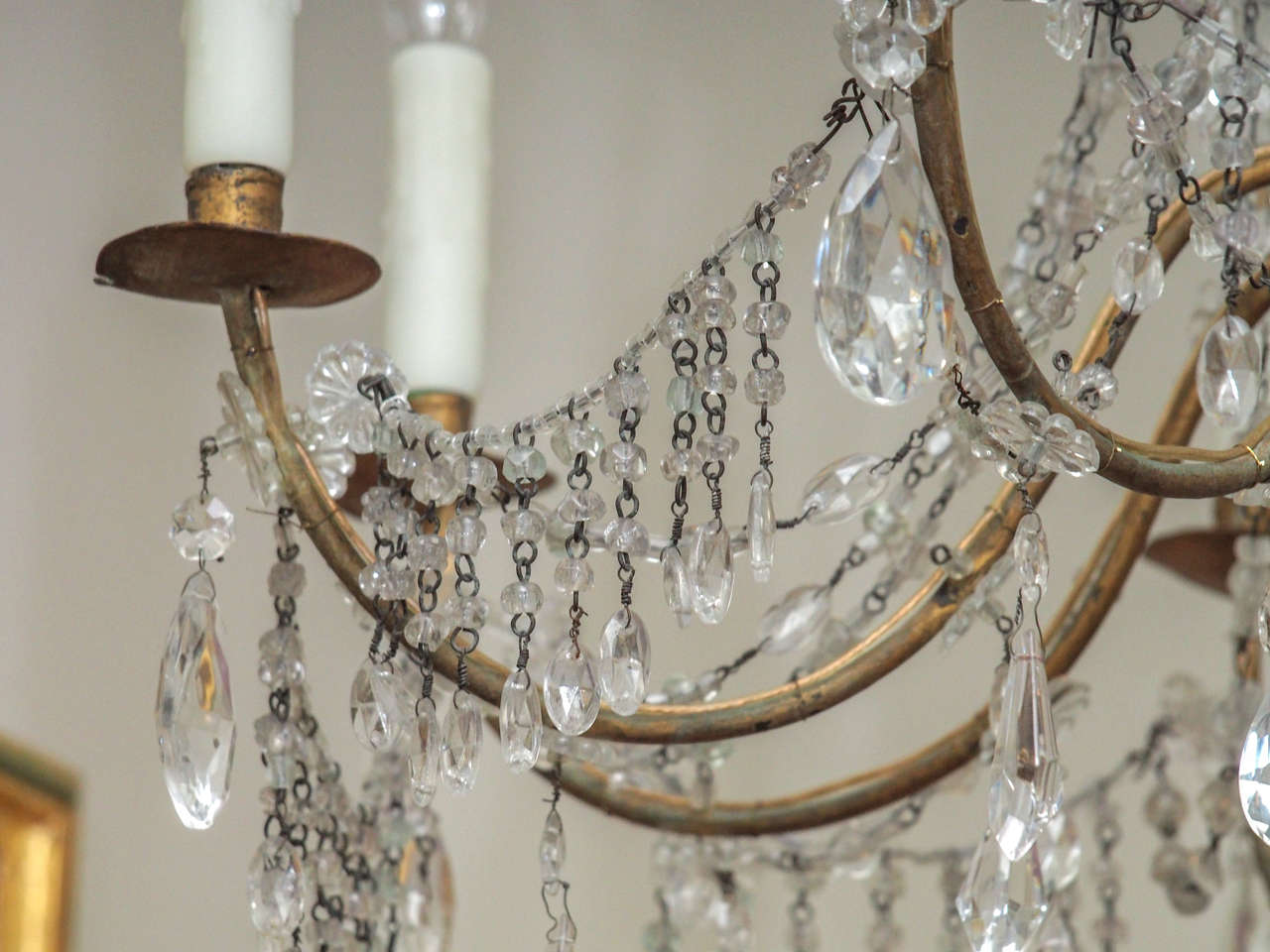 19th Century Gilded Wood and Crystal Genoa Chandelier For Sale 2