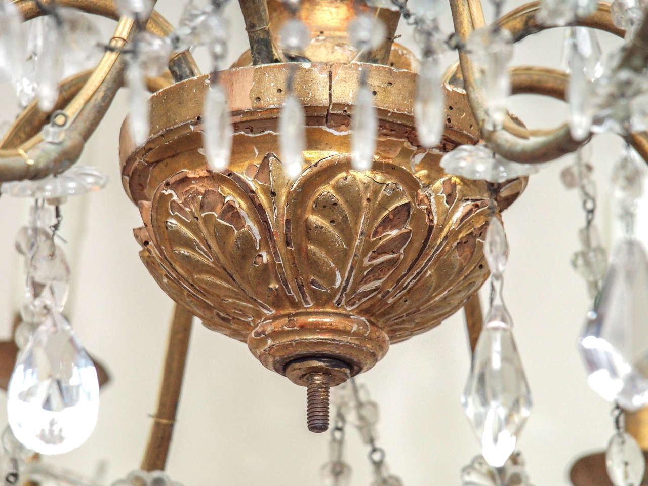 19th Century Gilded Wood and Crystal Genoa Chandelier For Sale 4