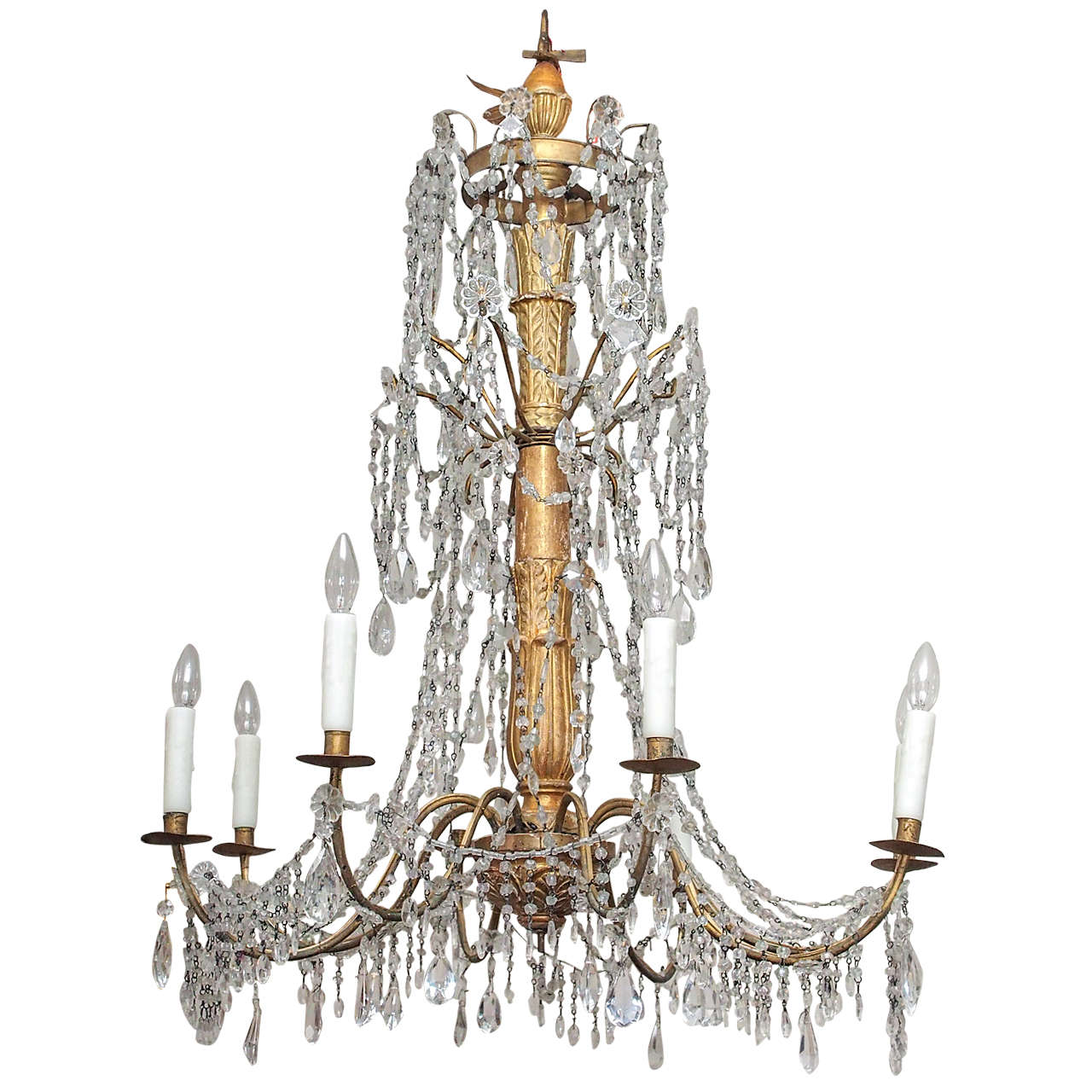 19th Century Gilded Wood and Crystal Genoa Chandelier For Sale