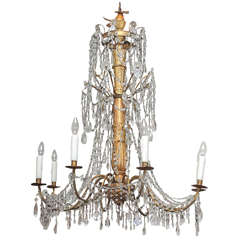 Antique 19th Century Gilded Wood and Crystal Genoa Chandelier