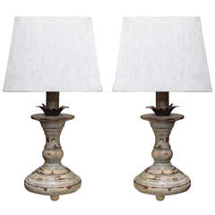 A Pair of Turned Wood and Painted Lamps