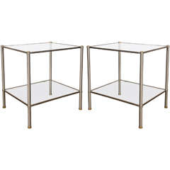 Pair of Two-Tier Brushed Steel End Tables