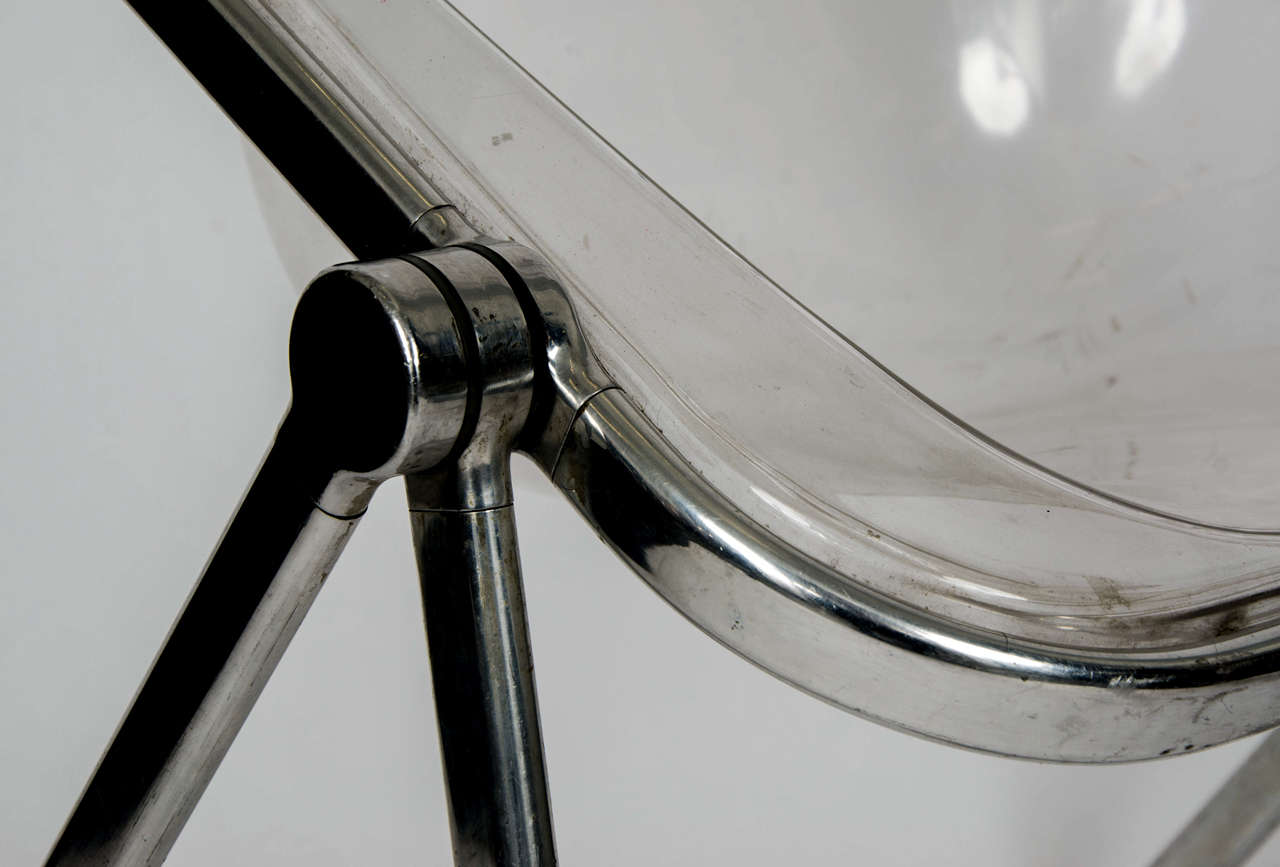 Metal 1960s Giancarlo Piretti 'Plia' Clear Folding Chair For Sale